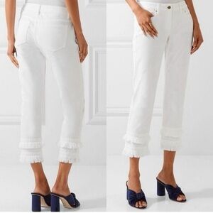 MICHAEL KORS White Ruffled Fringe Two Layer Jeans Pants White Brand New Size 2